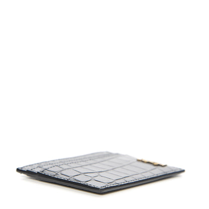 Saint Laurent Calfskin Crocodile Embossed Monogram Tiny Cassandra Credit Card Case Black 3 of 7