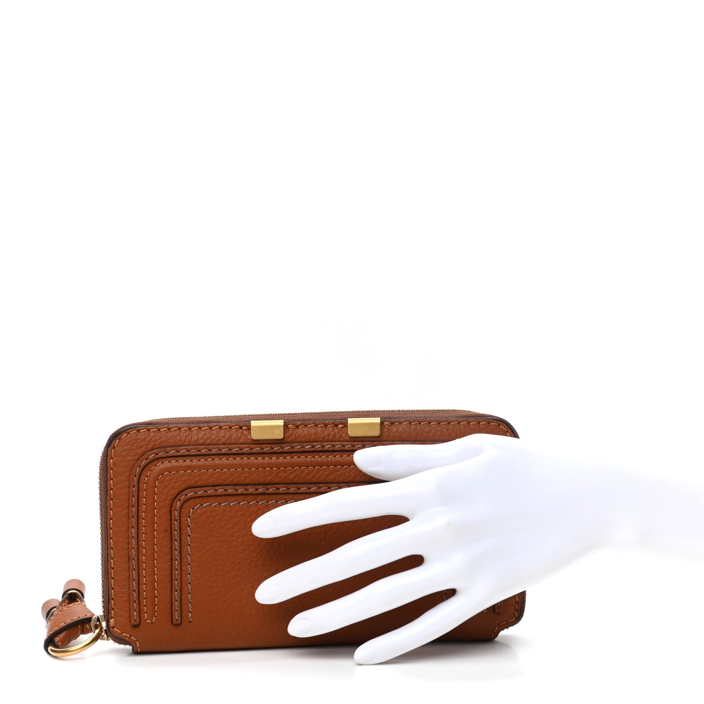 Grained Calfskin Marcie Long Zip Around Wallet Tan