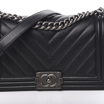 Chanel Caviar Chevron Quilted Medium Boy Flap Black 9 of 9