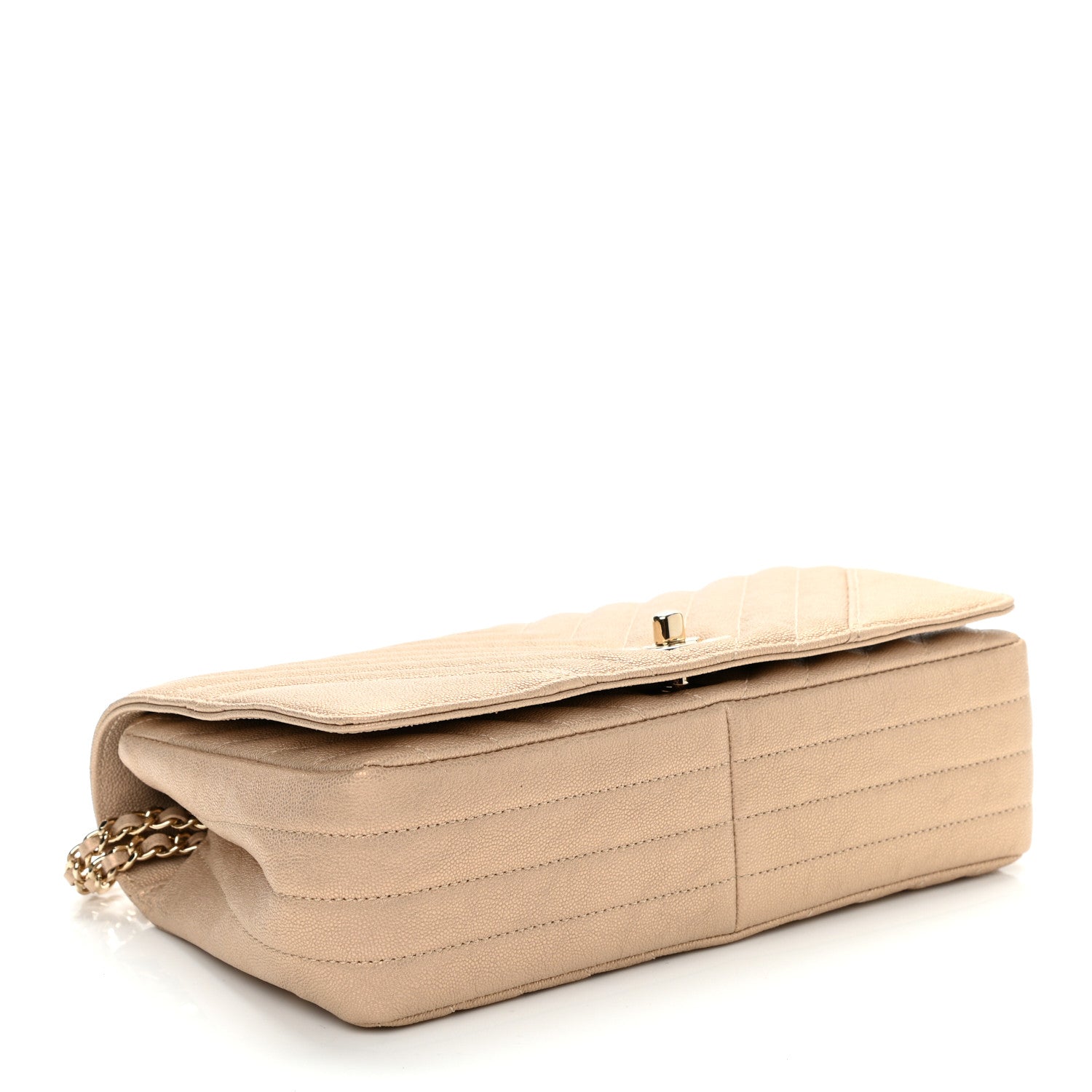 Chanel Metallic Caviar Chevron Quilted Medium Statement Flap Beige 4 of 10
