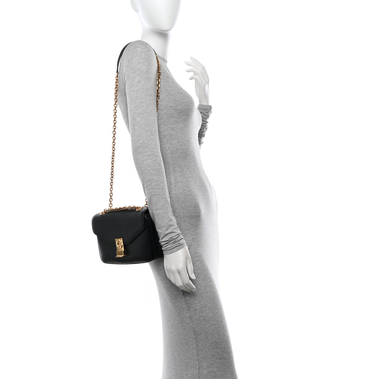Shiny Calfskin Medium C Bag Black