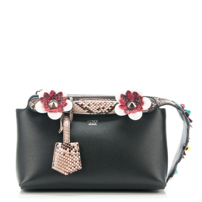 Fendi Vitello Dolce Snakeskin Nappa Croc Tail Flowerland Studded Mini By The Way Boston Bag Black Natural Multicolor 1 of 7