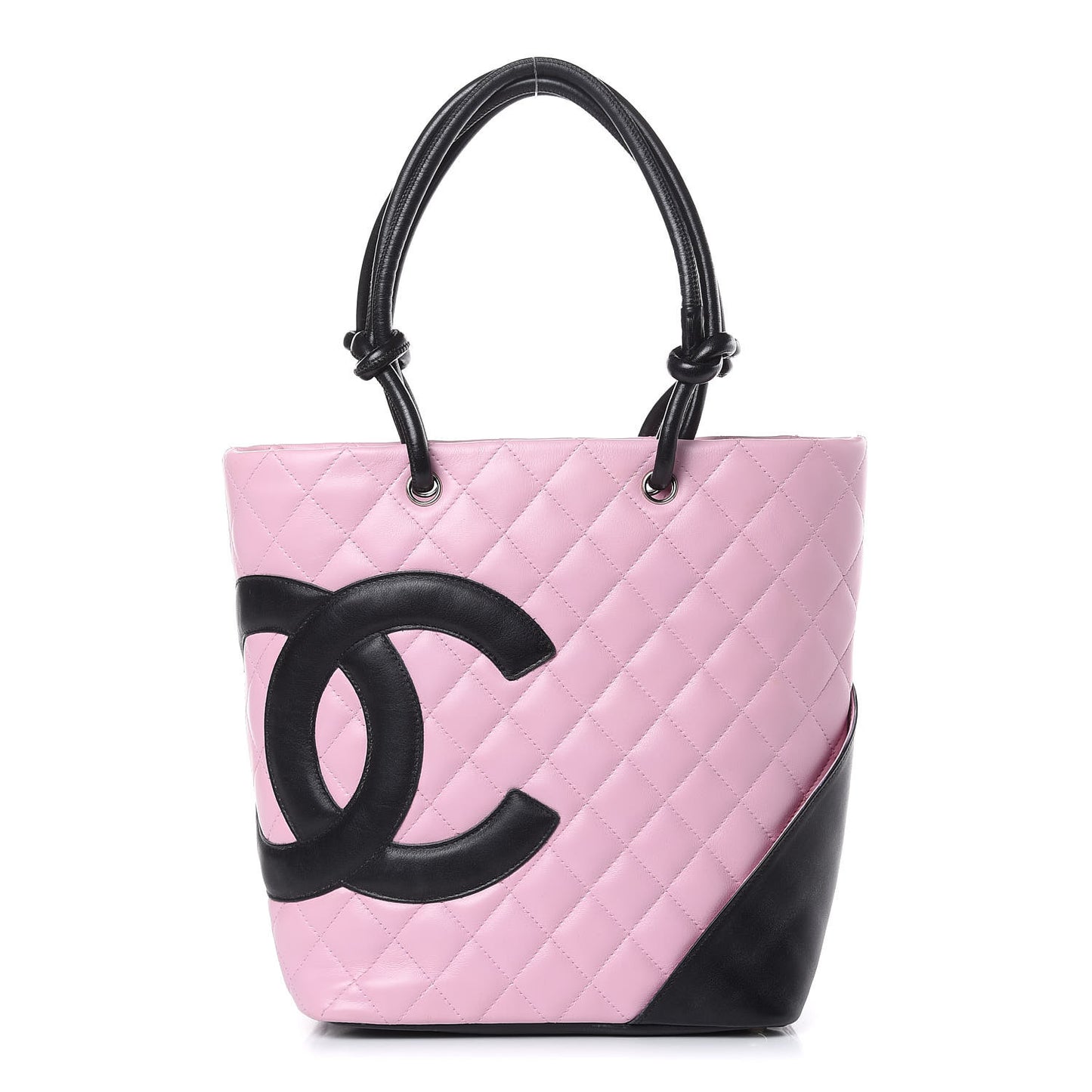 Calfskin Quilted Medium Cambon Tote Pink Black