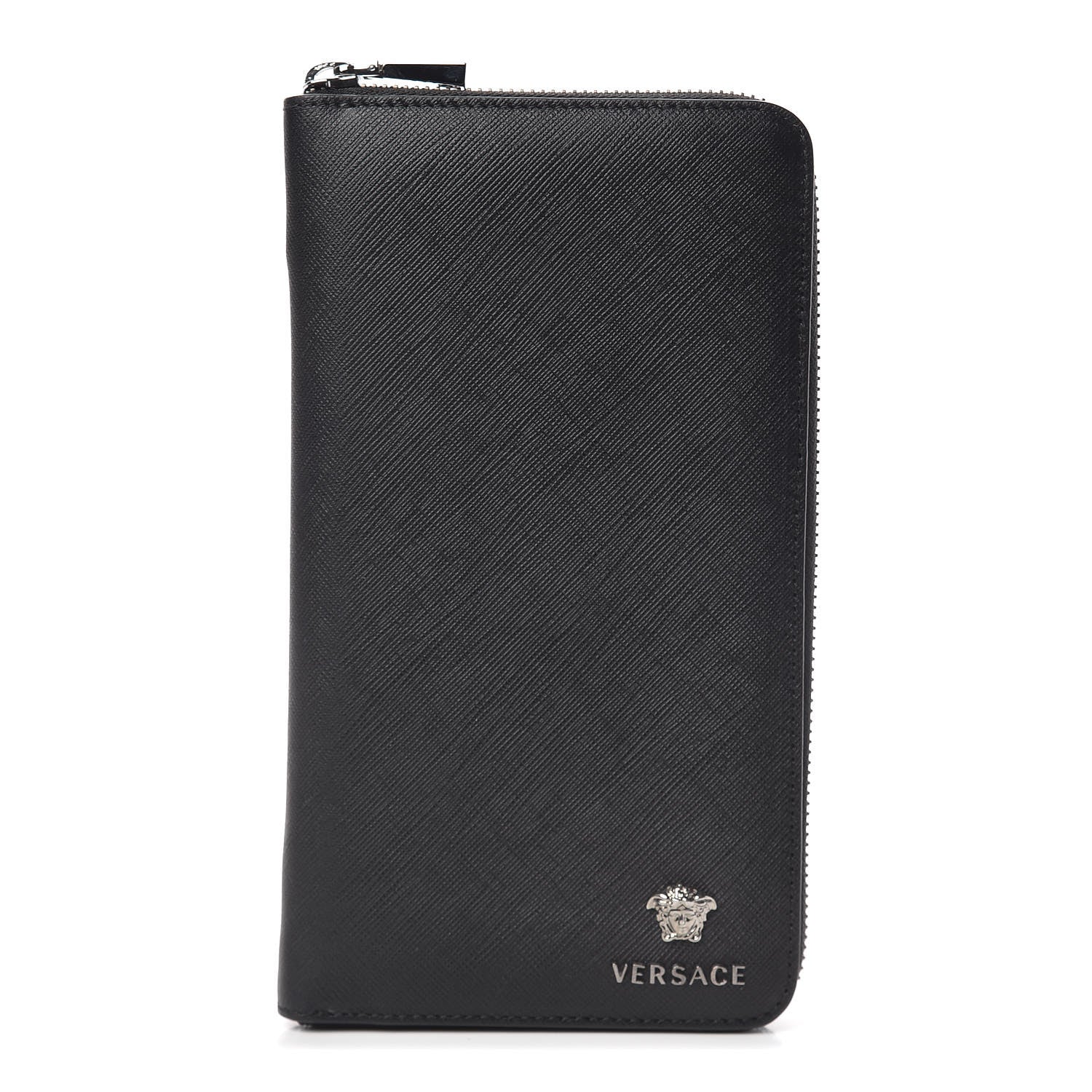 Versace Saffiano Calfskin Zip Around Organizer Wallet Black 1 of 6