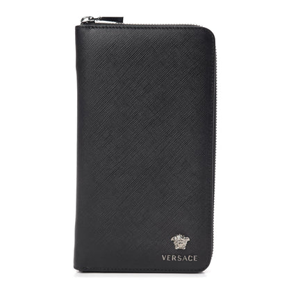 Versace Saffiano Calfskin Zip Around Organizer Wallet Black 1 of 6