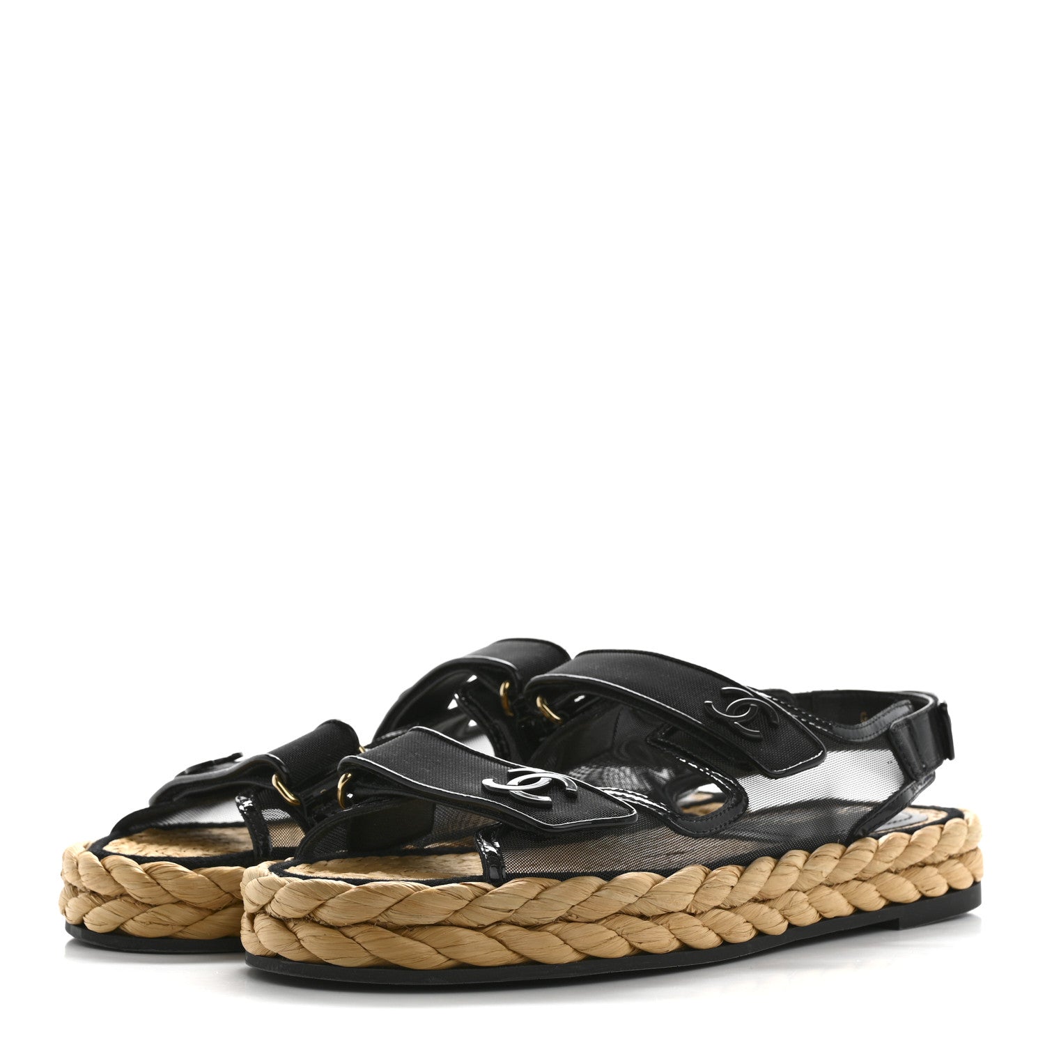 Chanel Mesh Patent Calfskin Velcro Dad Sandals 41 Black 4 of 9
