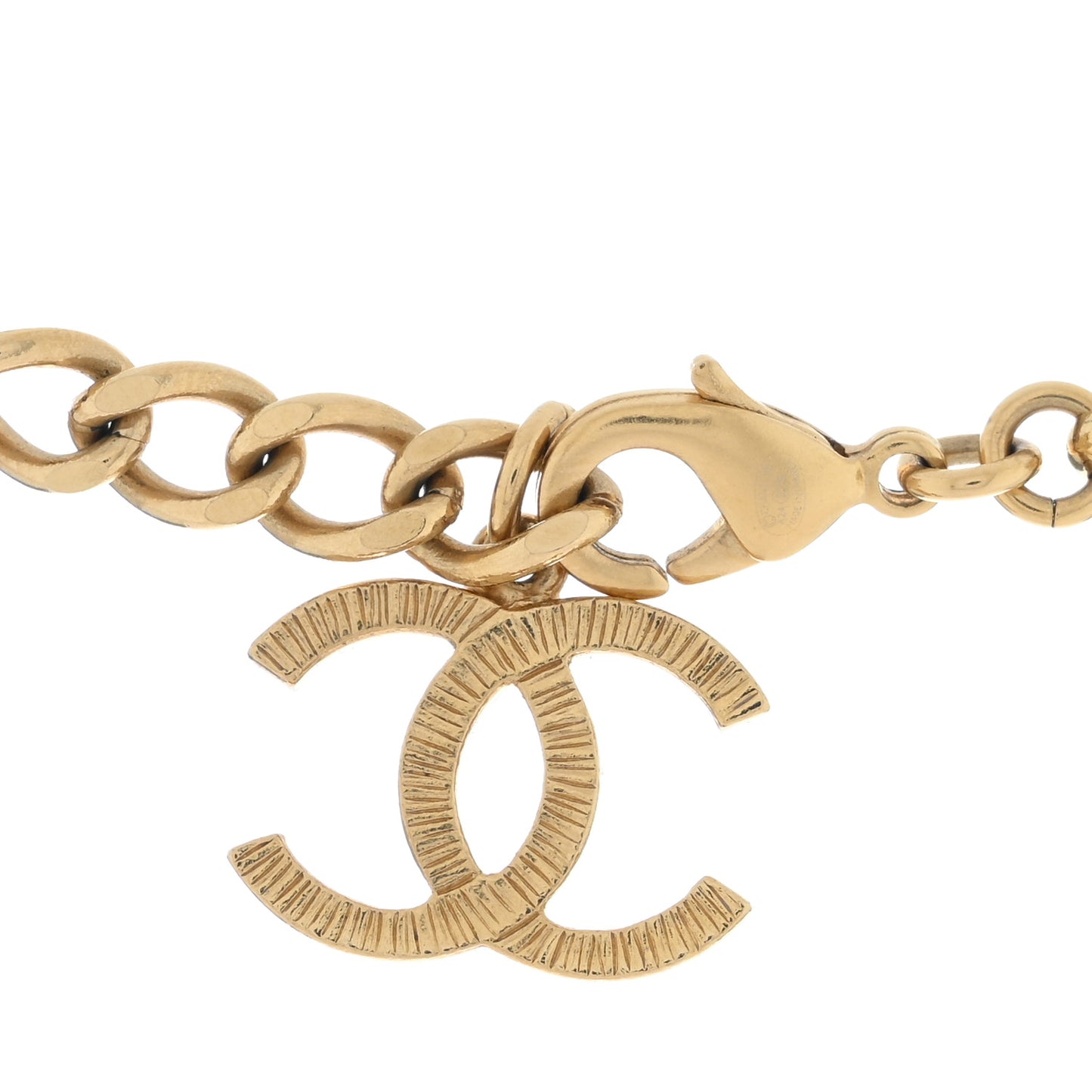 Metal Crystal CC Long Necklace Gold