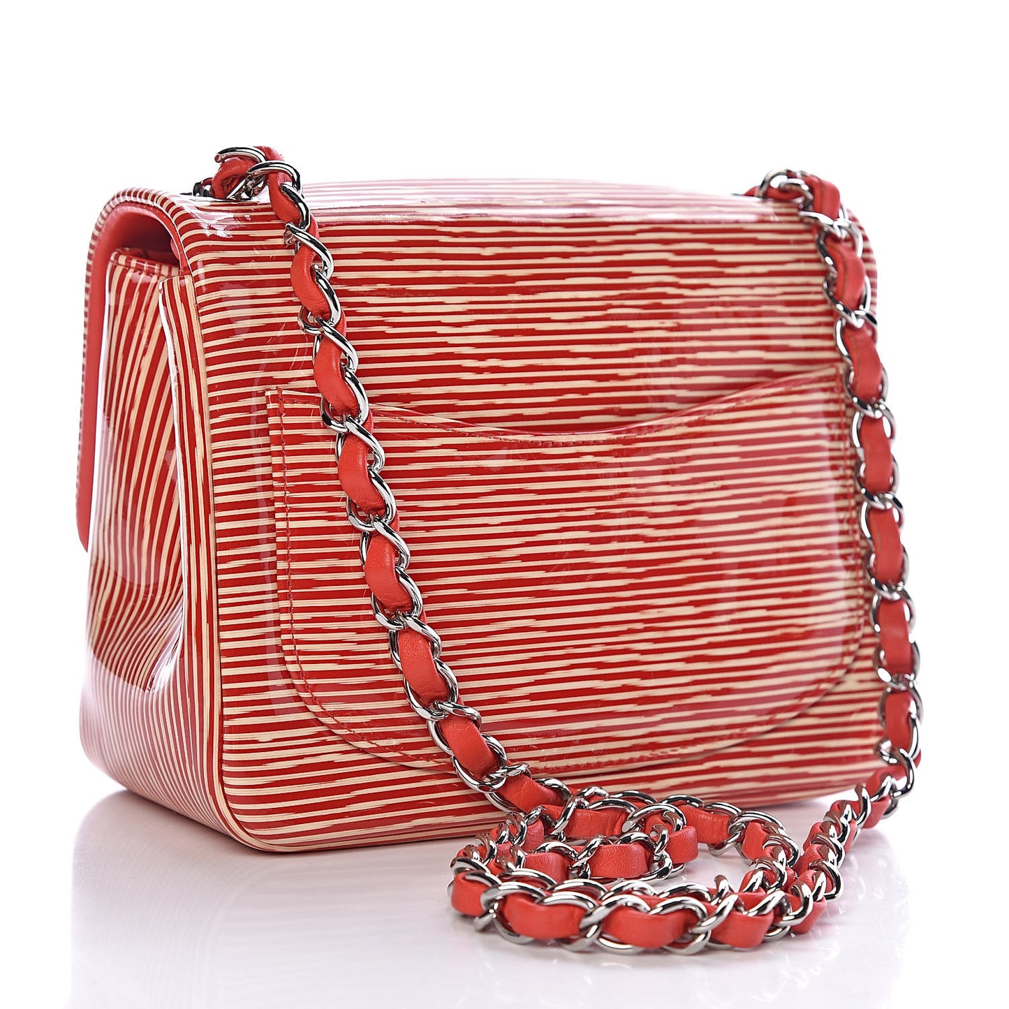 Patent Calfskin Striped Mini Square Flap Red