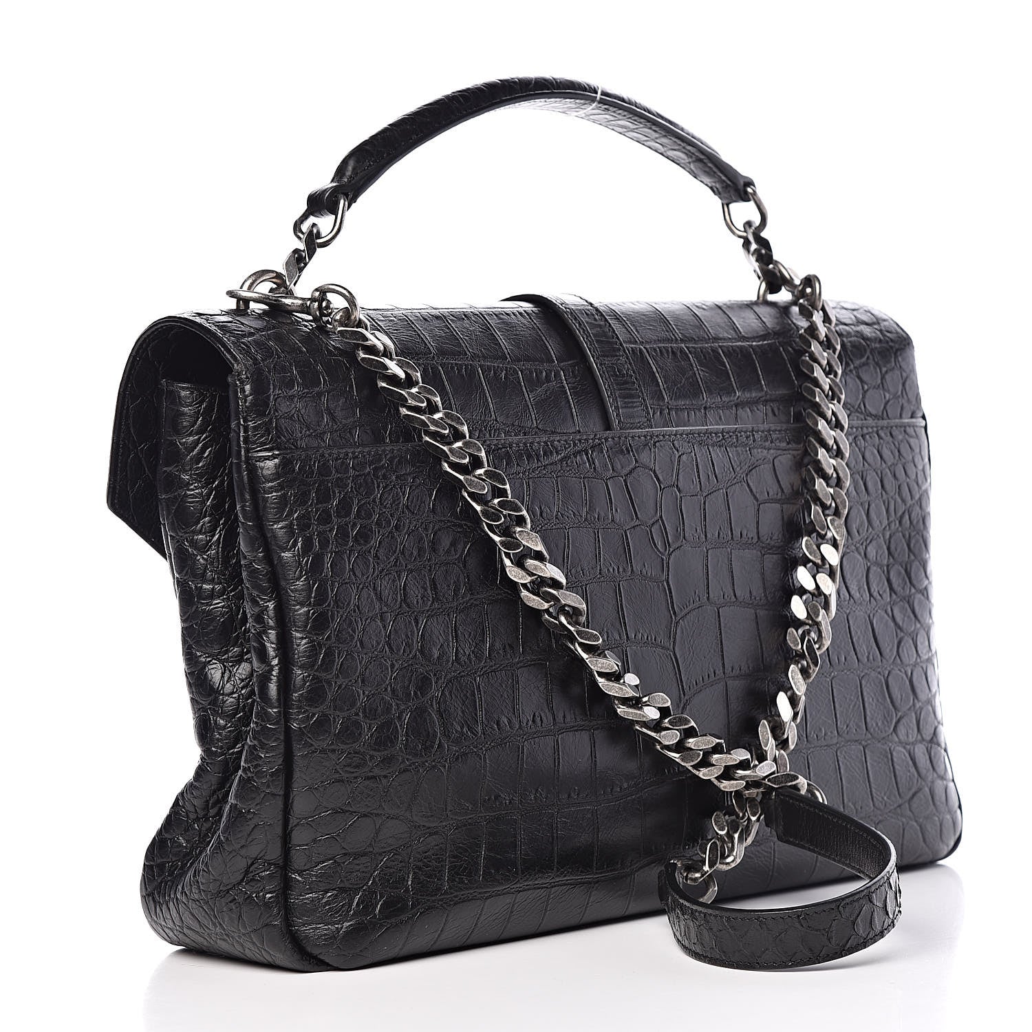 Saint Laurent Calfskin Crocodile Embossed Monogram Large College Satchel Black 3 of 10