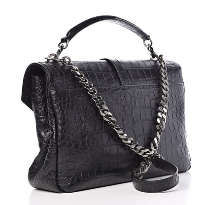 Saint Laurent Calfskin Crocodile Embossed Monogram Large College Satchel Black 3 of 10
