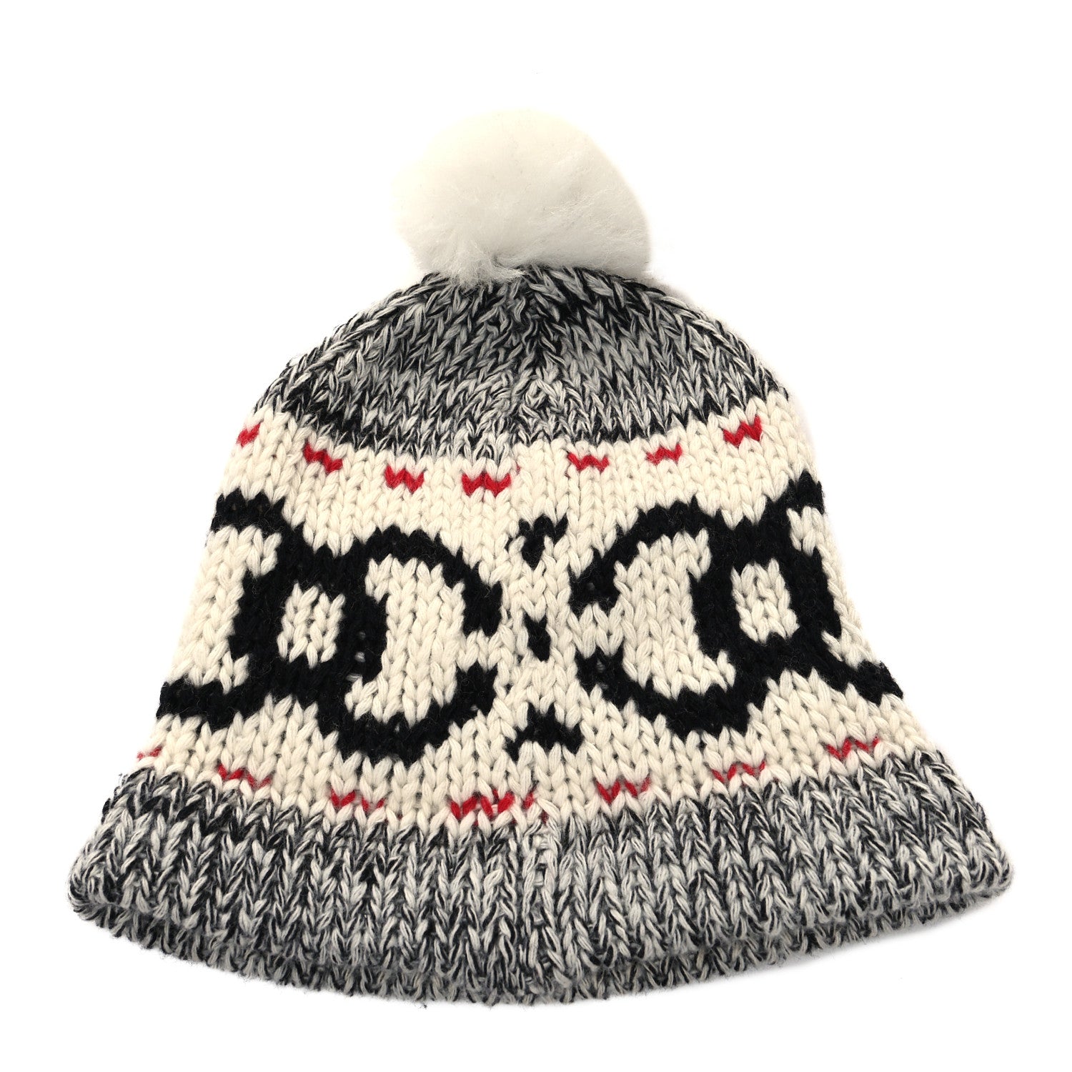 Chanel Wool Shearling CC Beanie Hat Grey Black Red 2 of 4