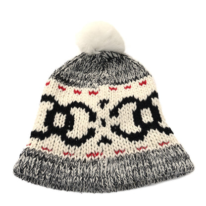 Chanel Wool Shearling CC Beanie Hat Grey Black Red 2 of 4