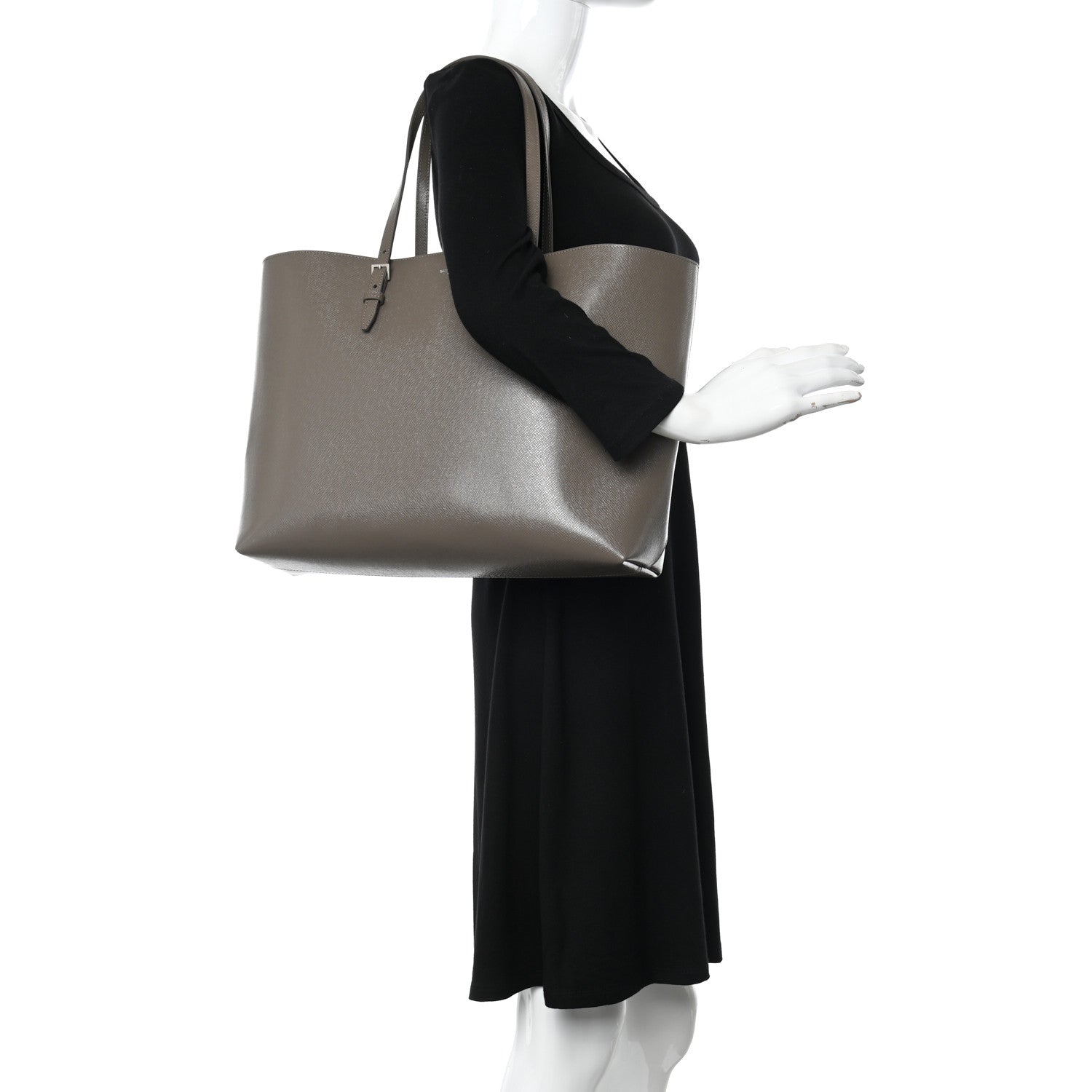 Saint Laurent Grained Calfskin Large Shopping Tote Warm Taupe Black 2 of 12