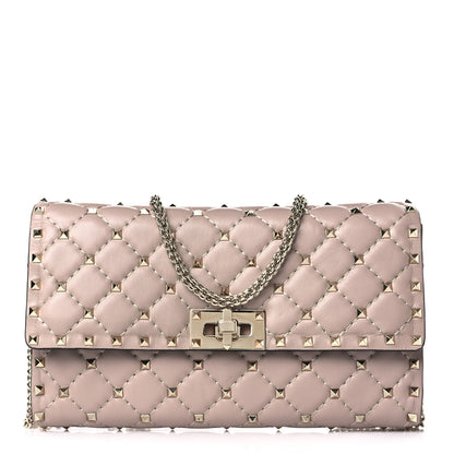 Valentino Garavani Lambskin Rockstud Spike Wallet on Chain Poudre 1 of 8