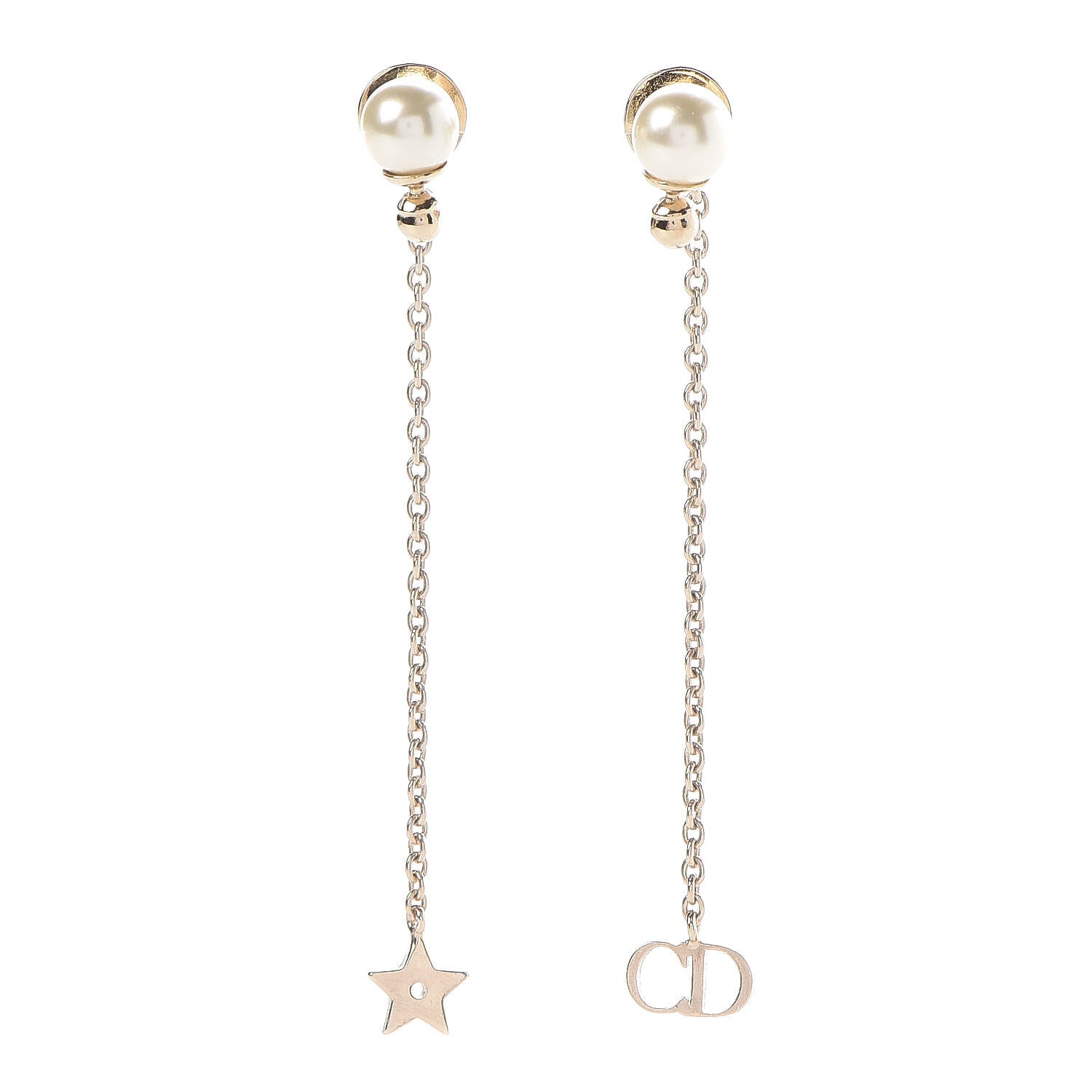 Christian Dior Pearl La Petite Tribale Dangle Chain Earrings Gold 1 of 4