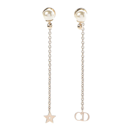 Christian Dior Pearl La Petite Tribale Dangle Chain Earrings Gold 1 of 4