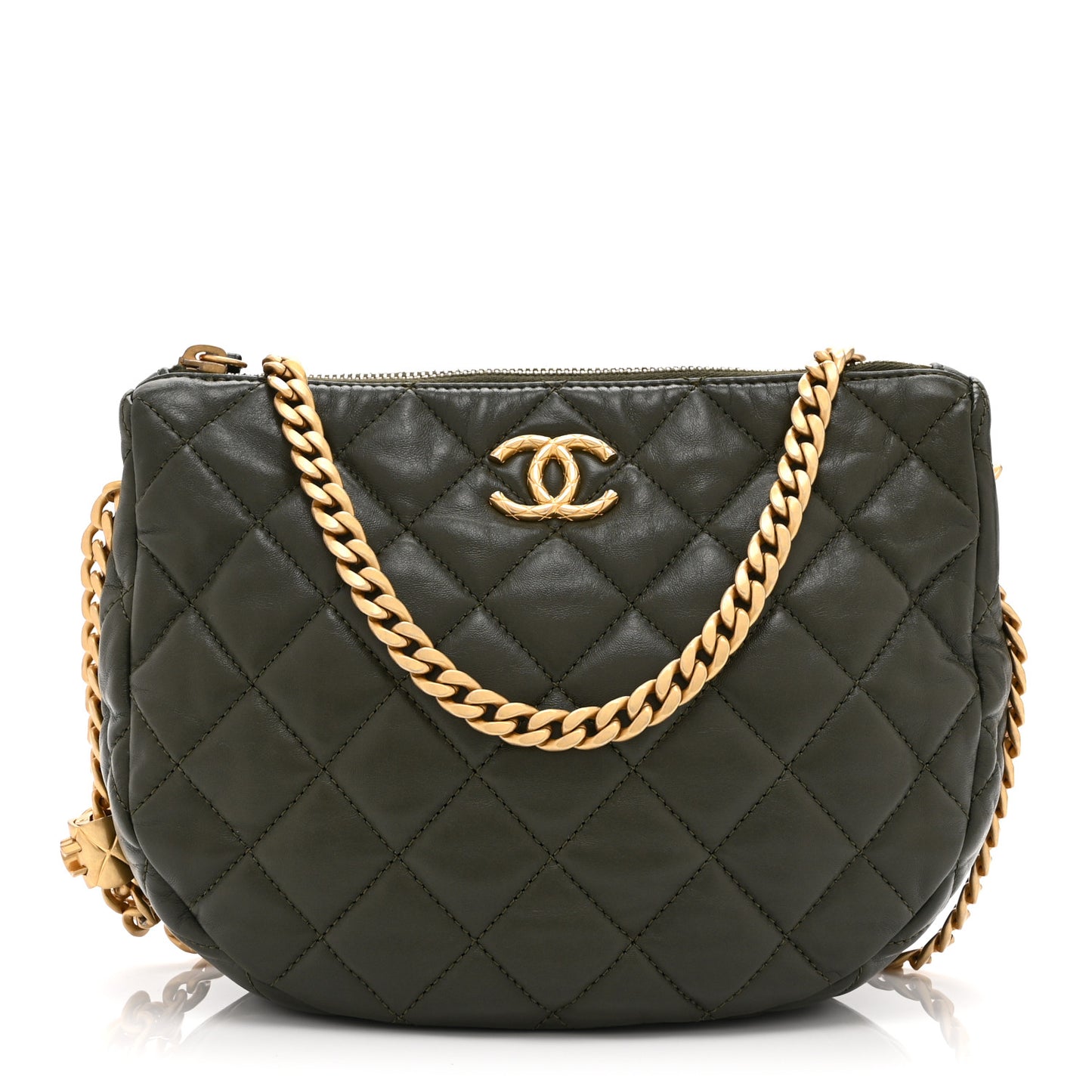 Lambskin Quilted Pillow Crush Chain Hobo Khaki