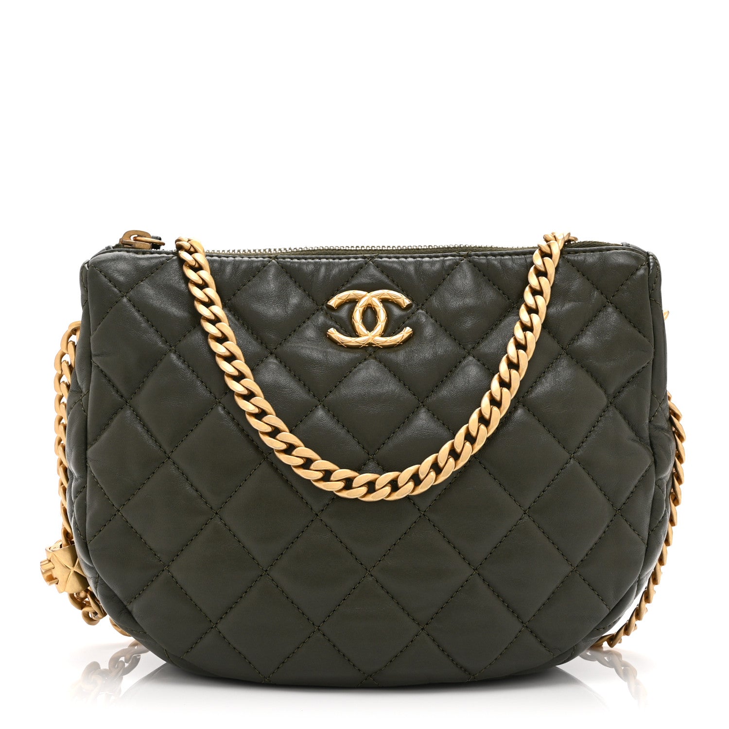 Chanel Lambskin Quilted Pillow Crush Chain Hobo Khaki 1 of 10