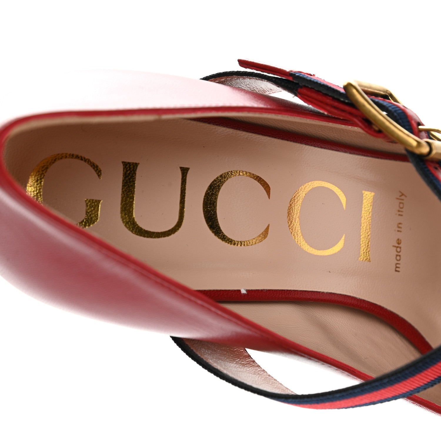 Gucci Malaga Kid Sylvie Web Mid Heel Pumps 37.5 Hibiscus Red 7 of 9