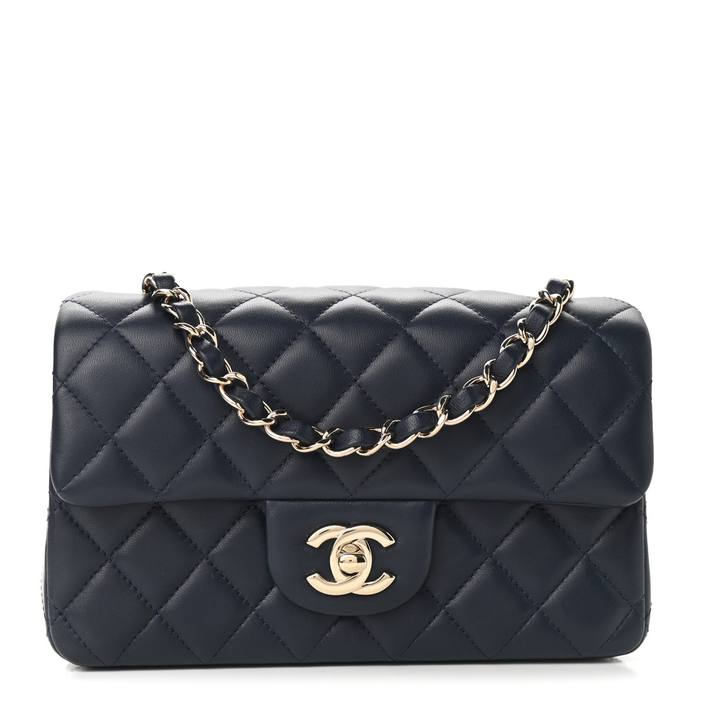 Lambskin Quilted Mini Rectangular Flap Dark Blue