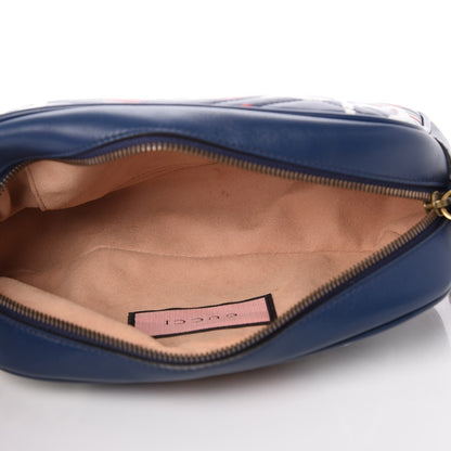 Gucci Calfskin Matelasse GucciGhost Small GG Marmont Chain Shoulder Bag Blue Agata Hibiscus Red 5 of 9