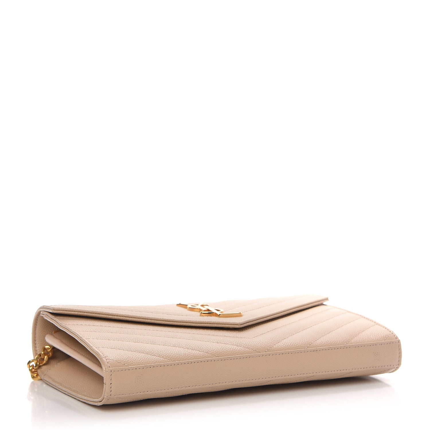 Saint Laurent Grain De Poudre Matelasse Chevron Monogram Chain Wallet Dark Beige 4 of 10