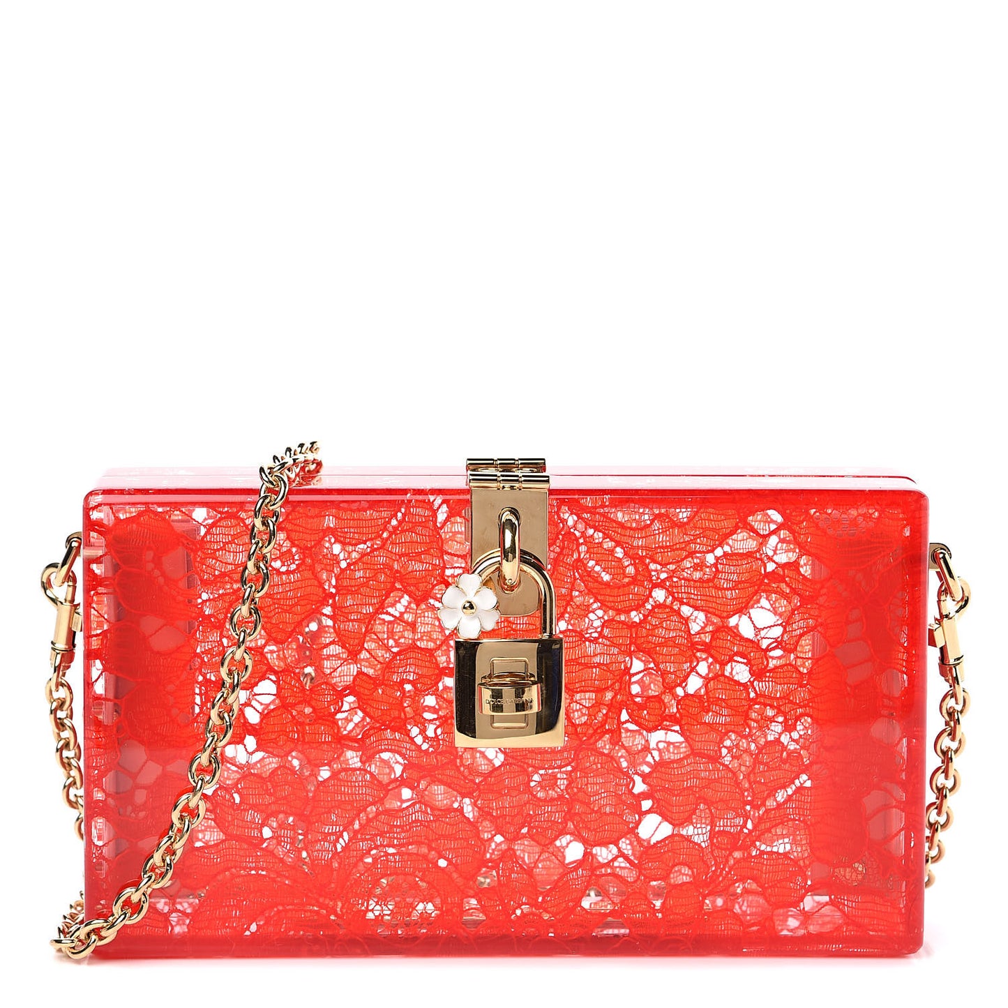 Plexiglass Lace Dolce Box Clutch Red