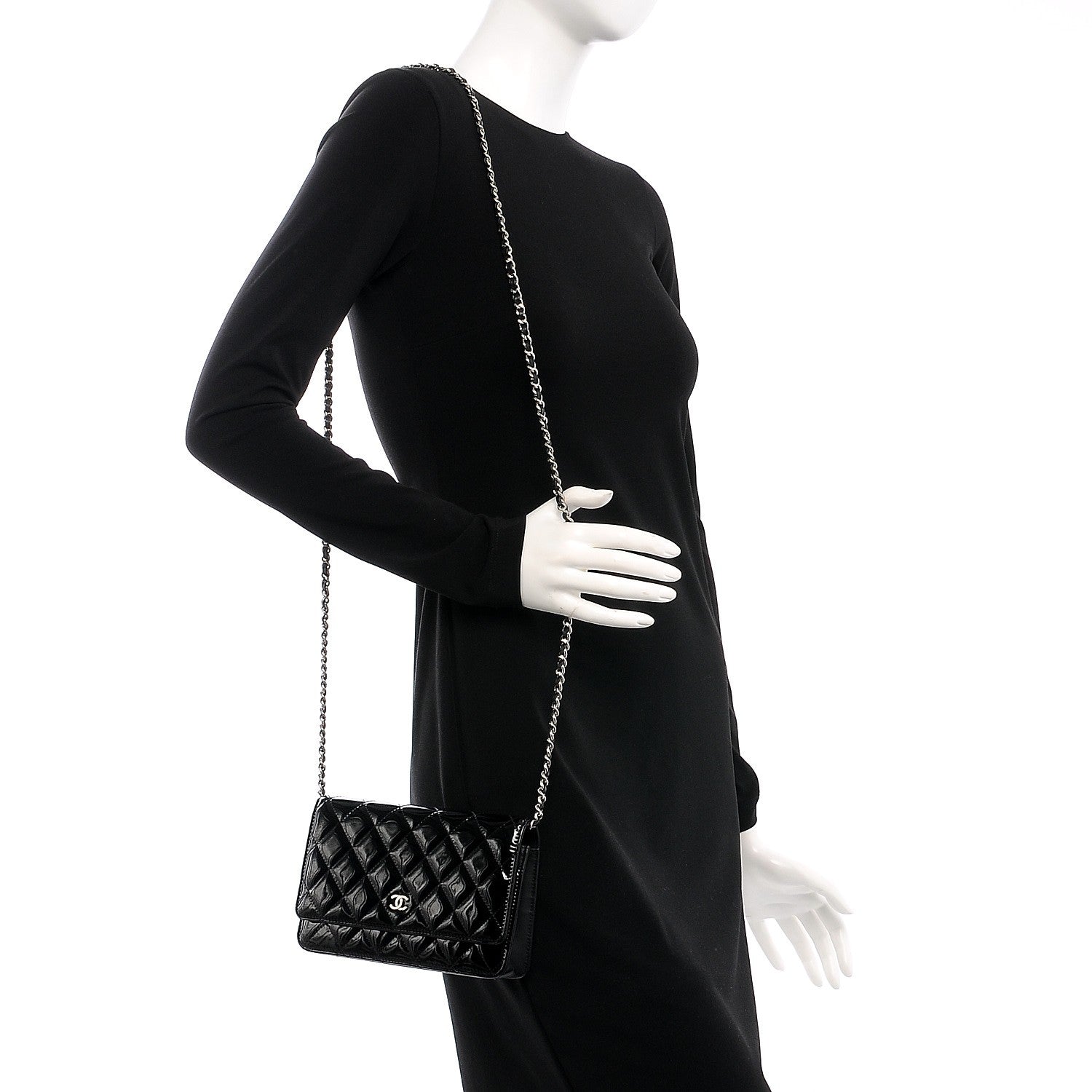 Chanel Patent Quilted Wallet On Chain WOC Black 2 of 9