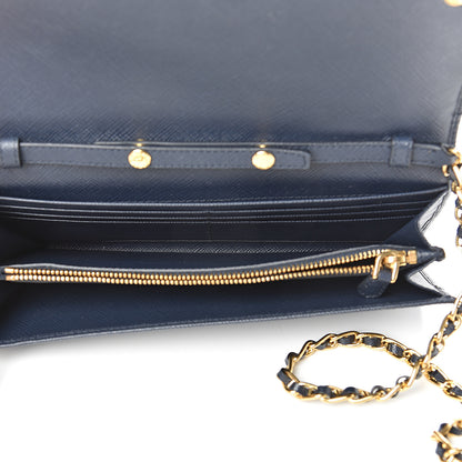 Prada Saffiano Metal Oro Chain Wallet Baltico 4 of 10