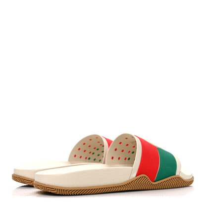 Gucci Rubber Web Womens Interlocking G Slide Sandals 39 Mystic White Green Red 5 of 10