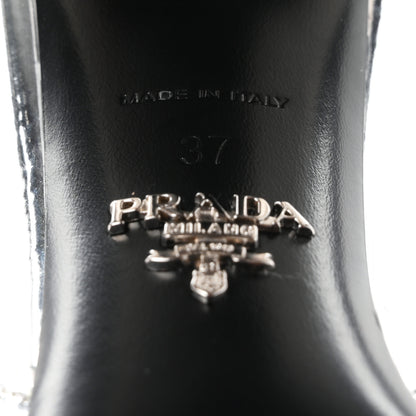 Prada Spazzolato Triangle Logo Slingback 90mm Pumps 37 Argento 7 of 8