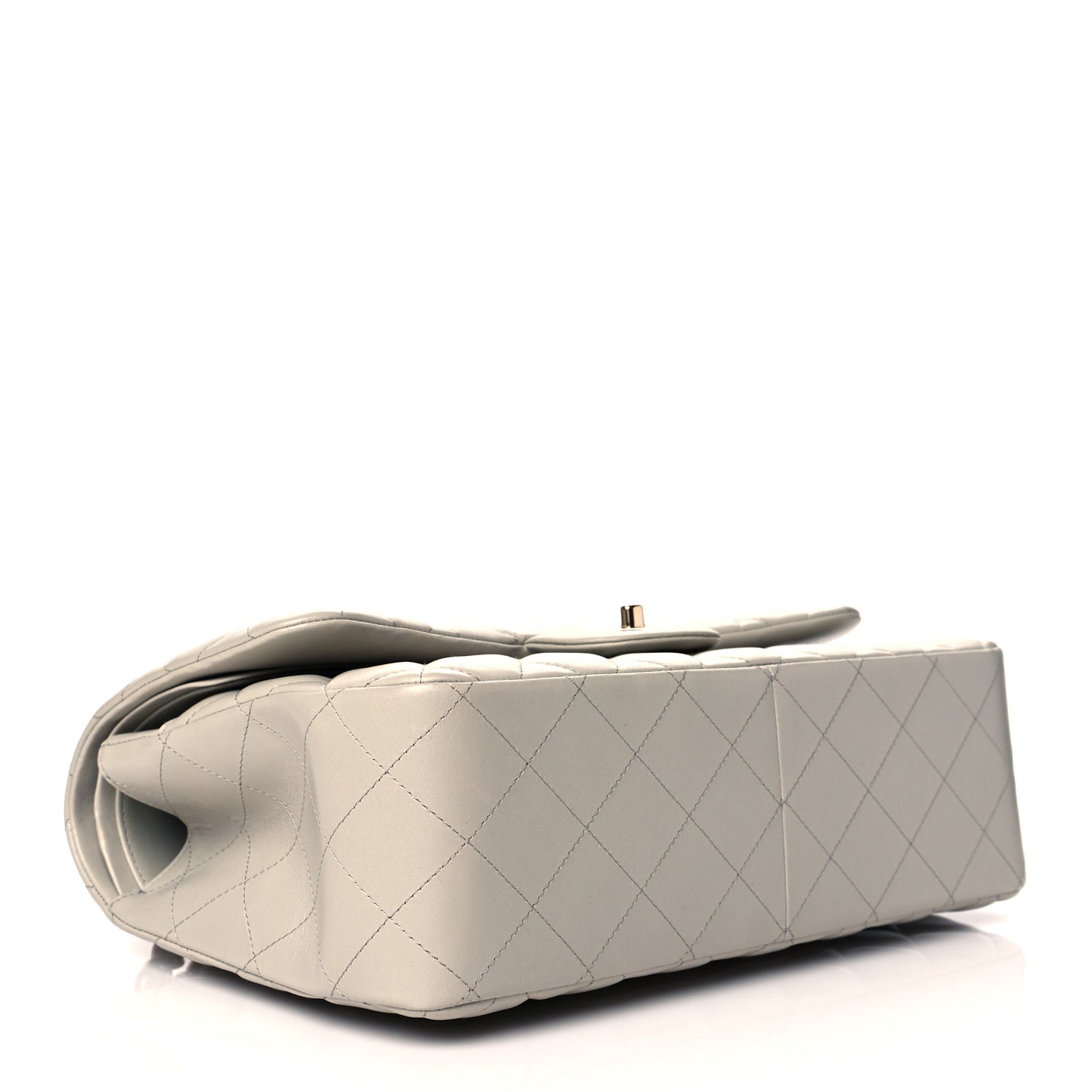 Lambskin Quilted Jumbo Double Flap Grey