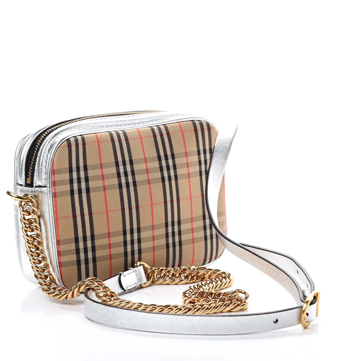 Smooth Calfskin 1983 Knight Check Link Camera Bag Silver