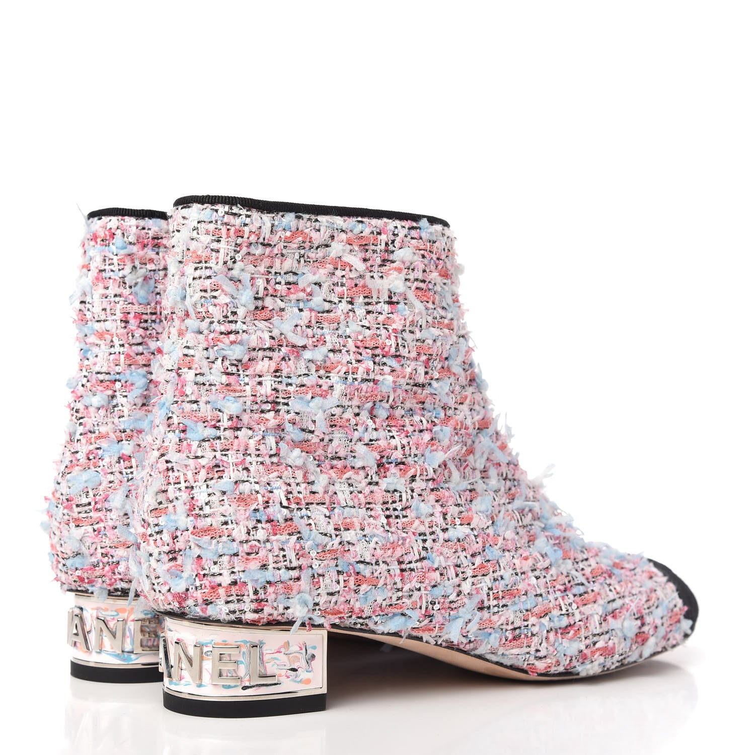 Chanel Tweed Cap Toe CC Short Boots 37.5 Pink Blue Black 4 of 10