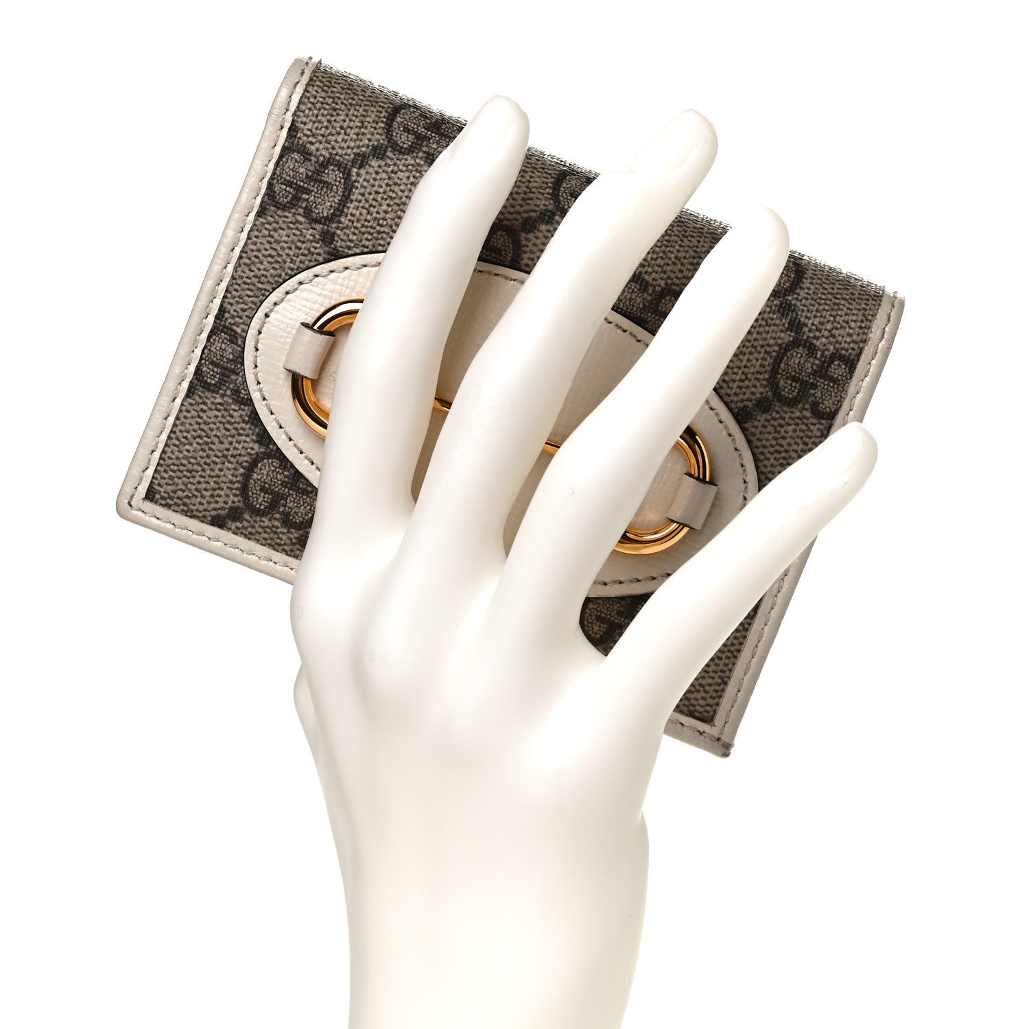 Gucci GG Supreme Monogram Azalea Calfskin Horsebit 1955 Card Case Wallet Beige Ebony Mystic White 2 of 9