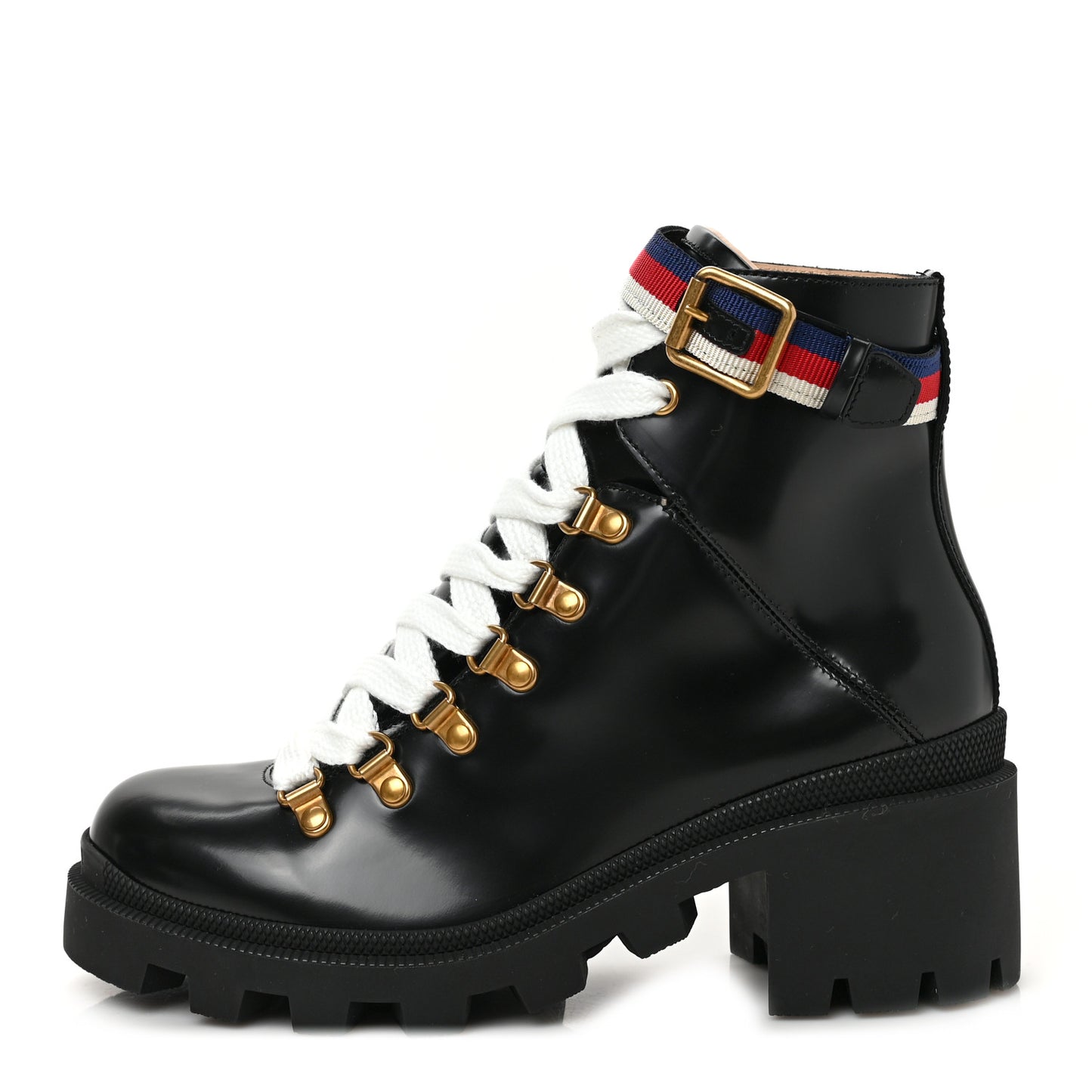 Calfskin Sylvie Web Womens Lace Up Combat Boots 37.5 Black