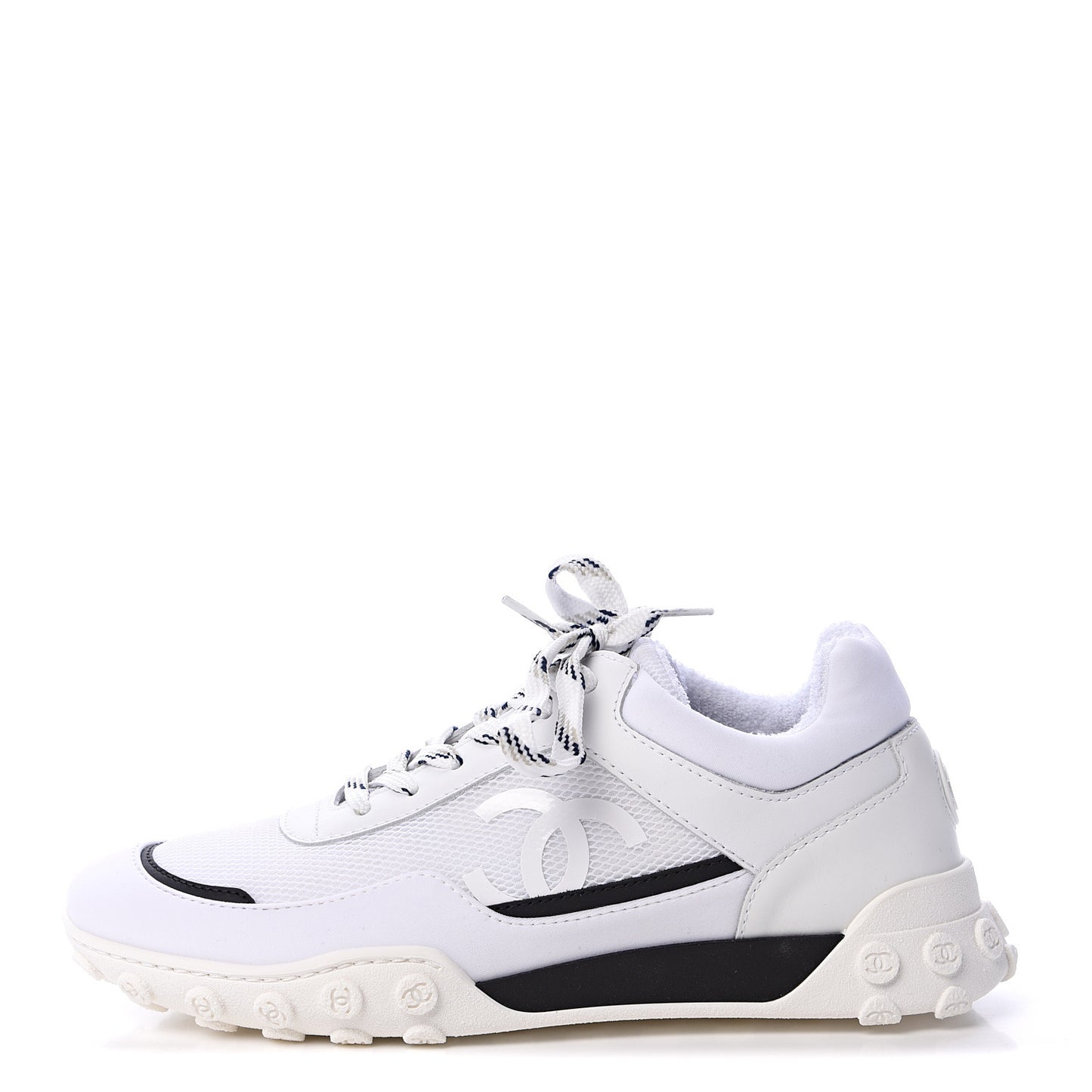 Calfskin Mesh Lycra Womens Logo Sneakers 36.5 White