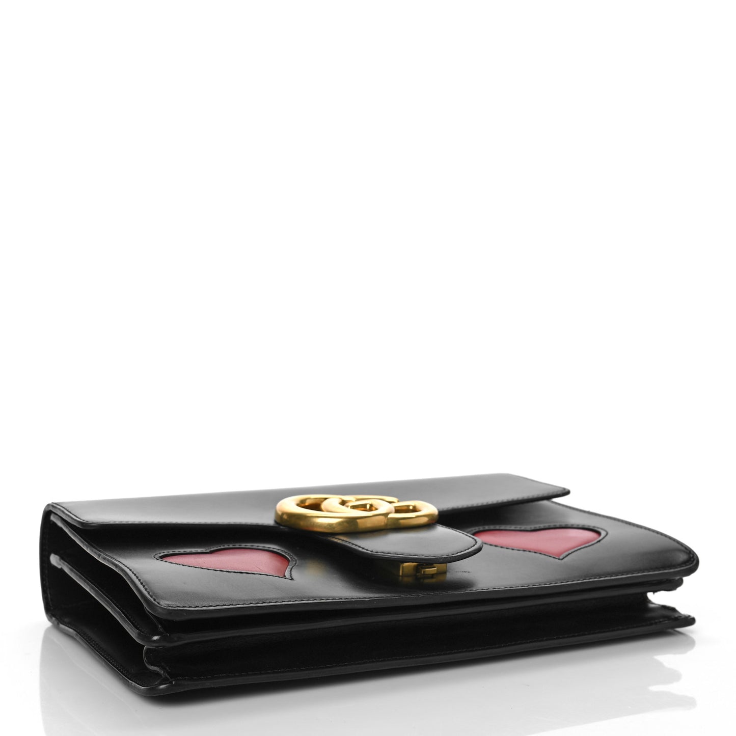 Knight Calfskin Malaga Kid Heart Medium GG Marmont Chain Handle Bag Black Hibiscus Red Multicolor