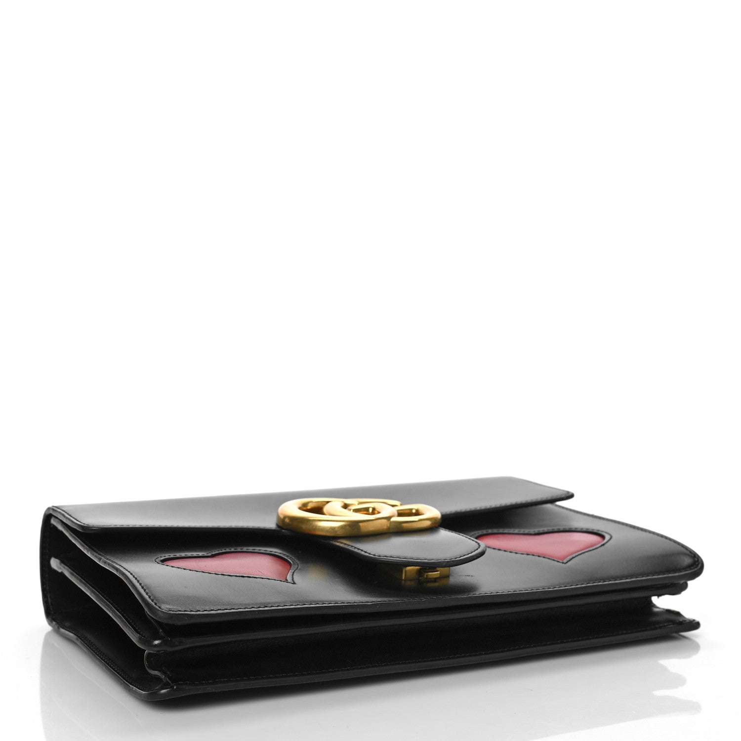 Gucci Knight Calfskin Malaga Kid Heart Medium GG Marmont Chain Handle Bag Black Hibiscus Red Multicolor 4 of 13