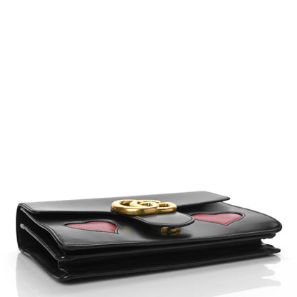 Gucci Knight Calfskin Malaga Kid Heart Medium GG Marmont Chain Handle Bag Black Hibiscus Red Multicolor 4 of 13