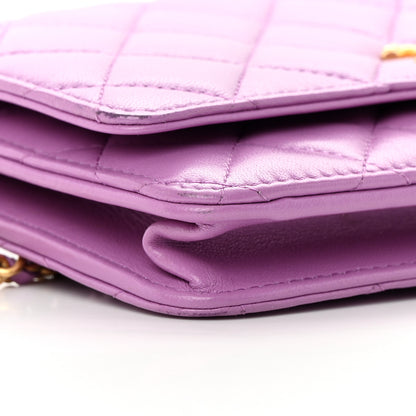 Chanel Lambskin Quilted CC Pearl Crush Wallet on Chain WOC Purple 10 of 16
