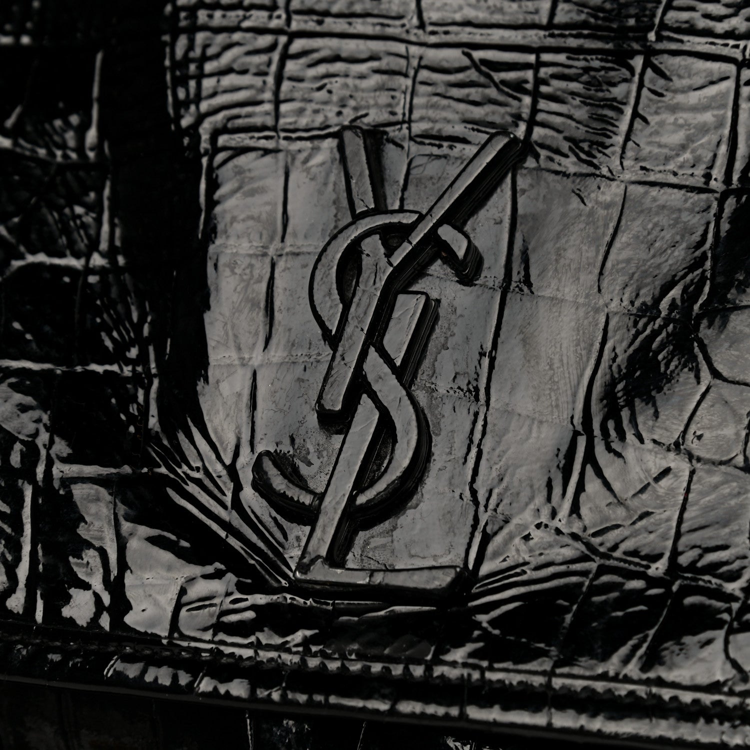 Saint Laurent Patent Crocodile Embossed Lambskin Monogram Medium Niki Chain Satchel Black 19 of 19