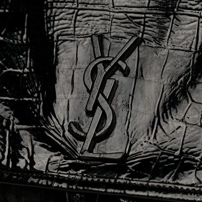 Saint Laurent Patent Crocodile Embossed Lambskin Monogram Medium Niki Chain Satchel Black 19 of 19