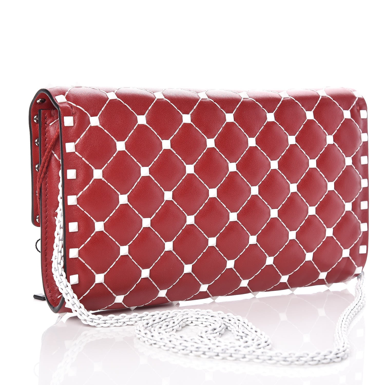 Valentino Garavani Lambskin Free Rockstud Spike Wallet On Chain Rosso Valentino 3 of 9