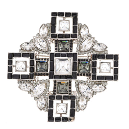 Chanel Crystal Baguette Maltese Cross Brooch Black Silver 1 of 4