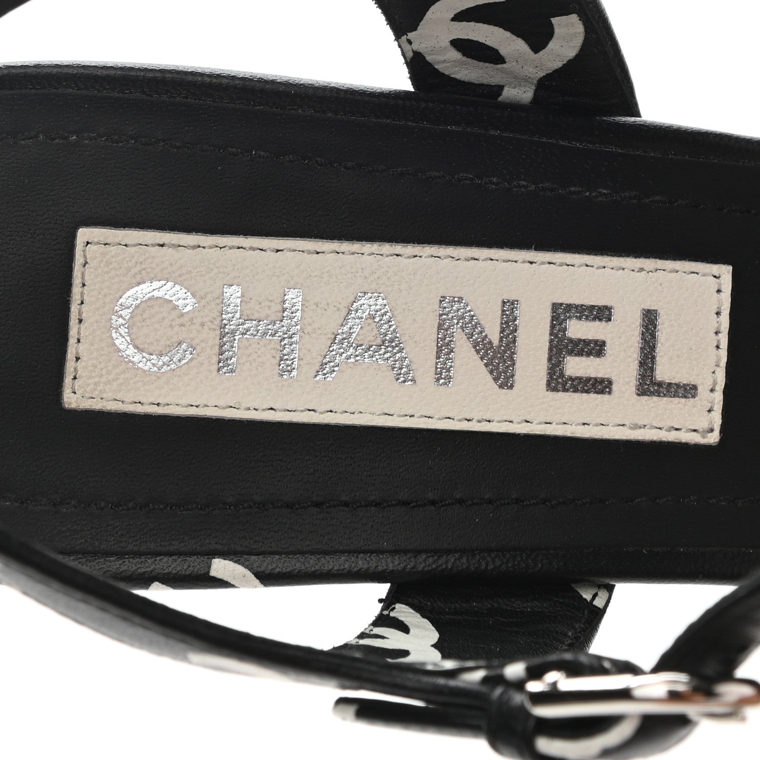 Chanel Printed Lambskin CC Sandals 38.5 Black White 5 of 10