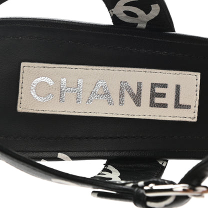 Chanel Printed Lambskin CC Sandals 38.5 Black White 5 of 10