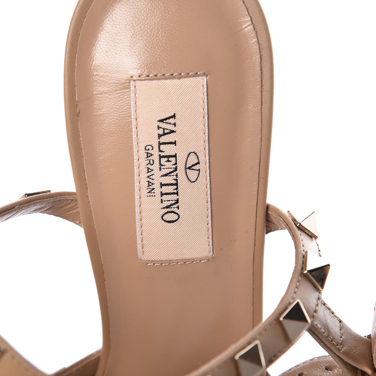 Pebbled Calfskin Rockstud Ankle Strap 65mm Pumps 38 Camel Rose