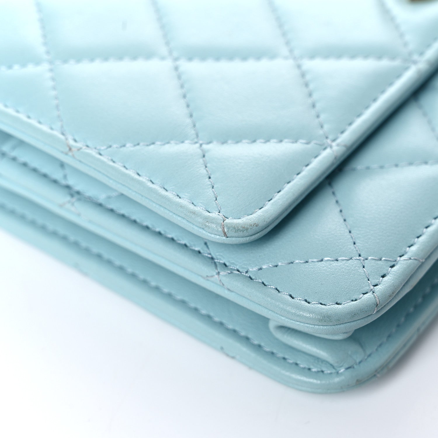 Chanel Lambskin Quilted Trendy CC Wallet On Chain WOC Light Blue 10 of 17