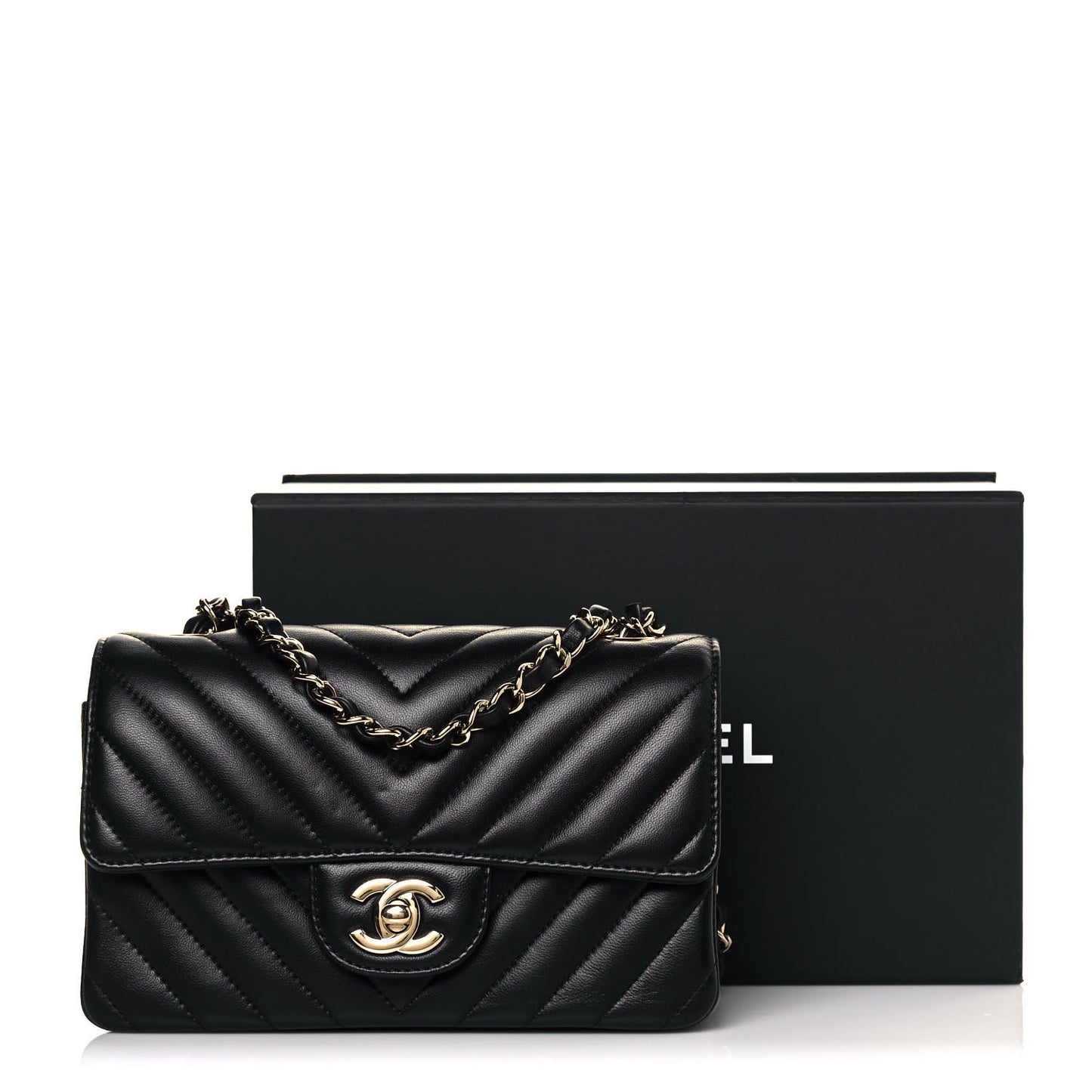 Lambskin Chevron Quilted Mini Rectangular Flap Black